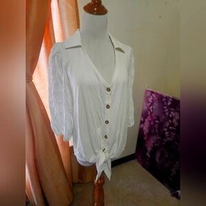 Anthropologie Cream Blouse L